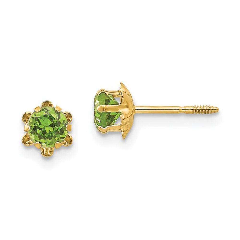 Kids 4mm Synthetic Peridot Screw Back Stud Earrings in 14k Yellow Gold